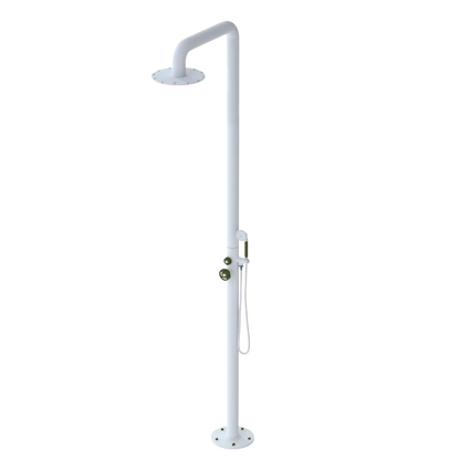 Rubinet Pressure Balance Outdoor Shower with Hand Held Shower & 10" Shower Head - 304 Stainless Steel Matt White