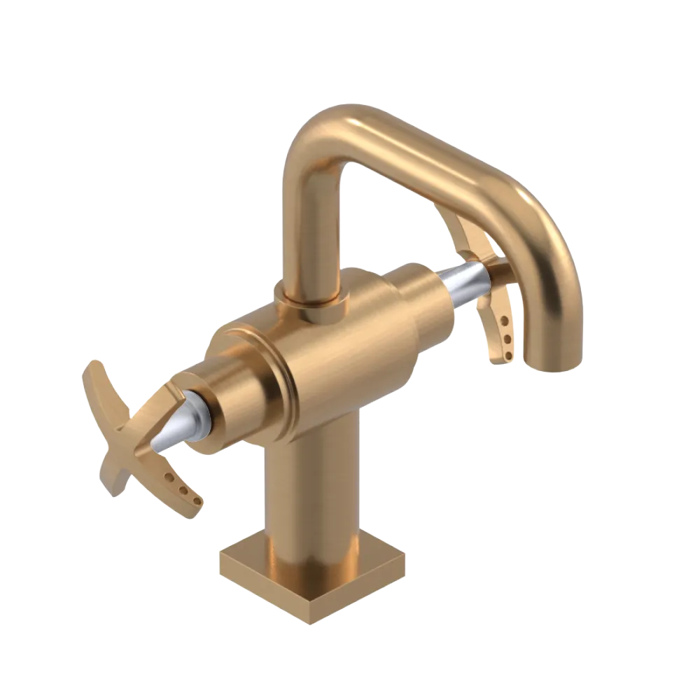 Rubinet Single Hole Dual Handle Lav. Set. with Genesis spout (less drain) Satin Gold