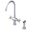 Rubinet Two Handle Single Hole Kitchen Set with LaSalle Spout with Hand Spray Satin Chrome