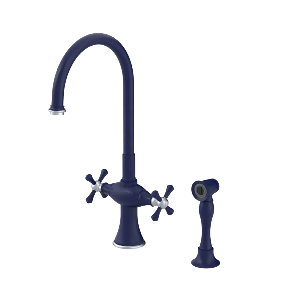 Rubinet Two Handle Single Hole Kitchen Set with Hand Spray Midnight Blue