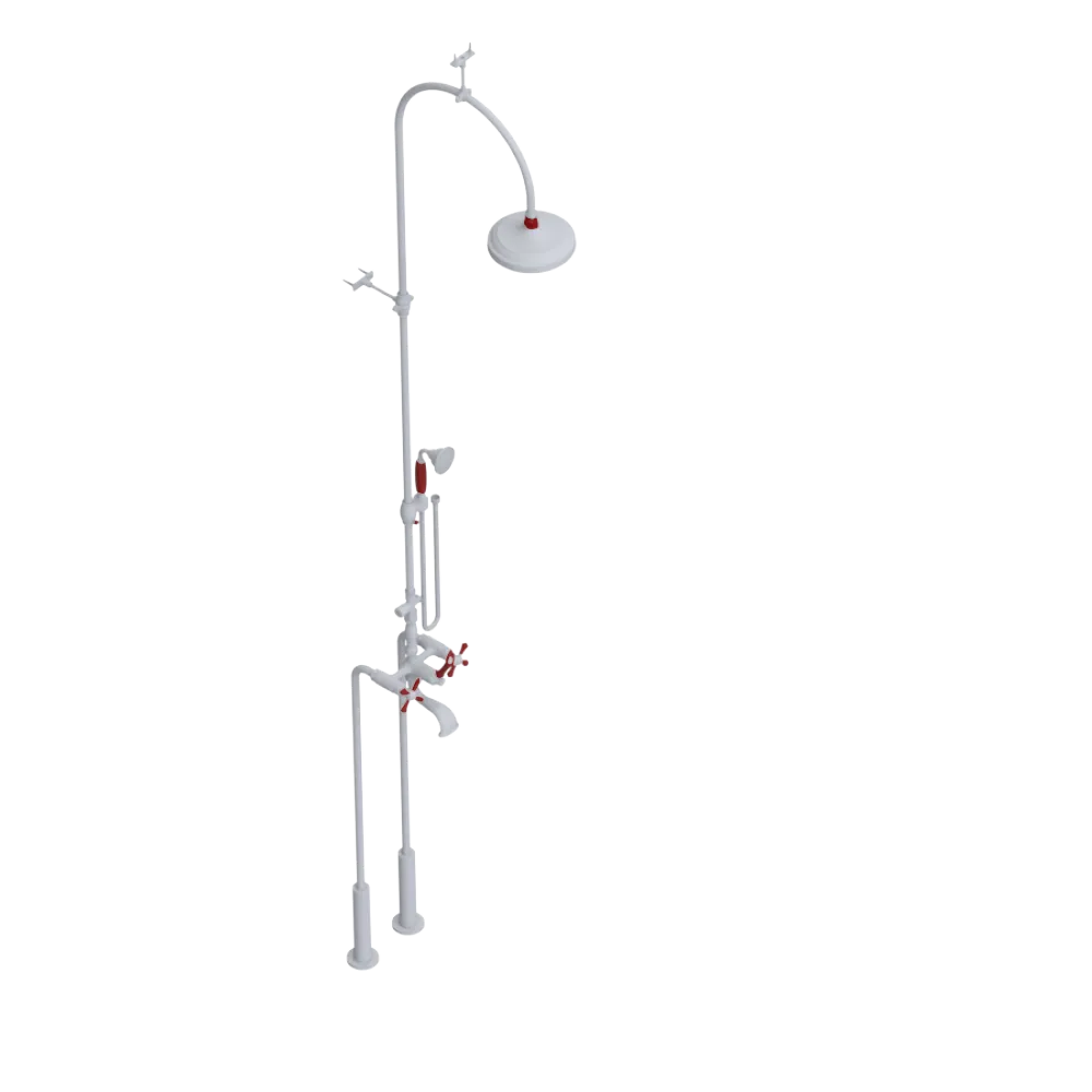 Rubinet Floor Mount Tub & Shower with hand held shower Matt White