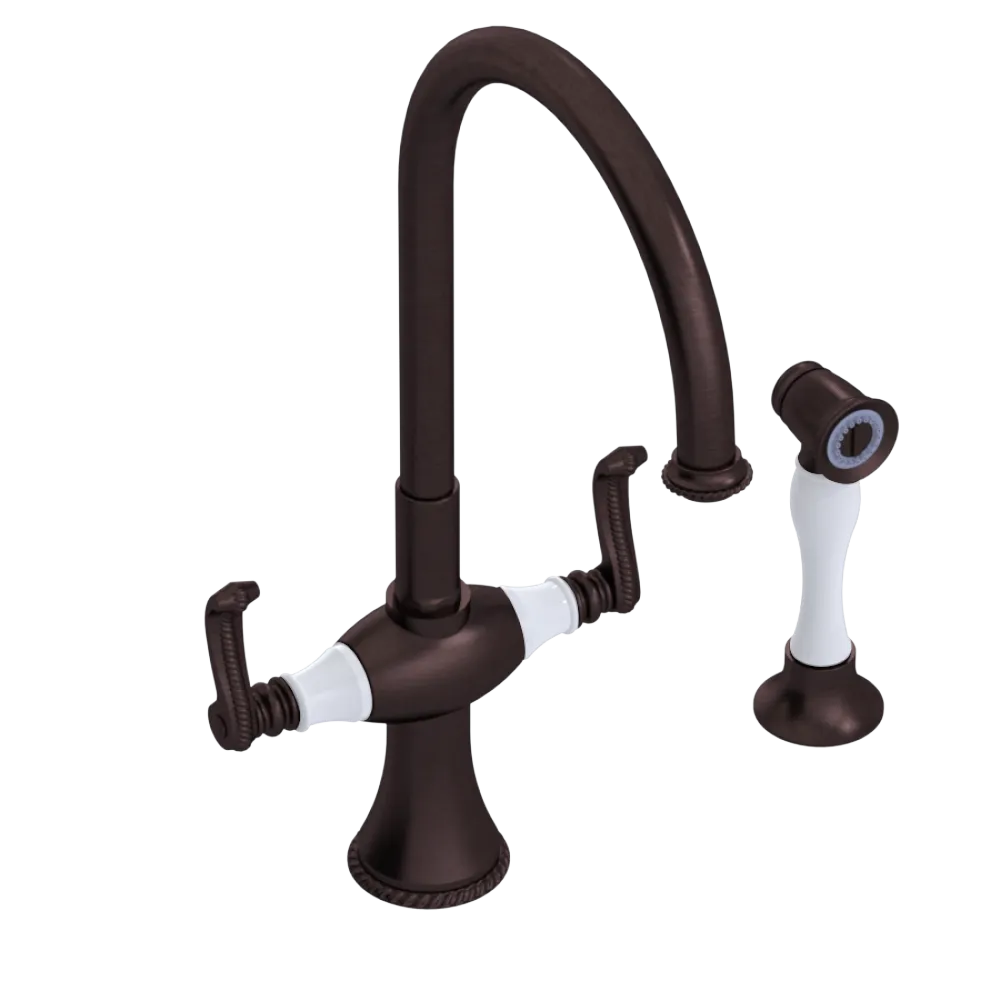 Rubinet Two Handle Single Hole Kitchen Set with Hand Spray Tuscan Brass