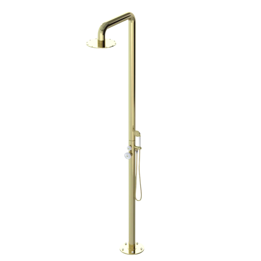 Rubinet Pressure Balance Outdoor Shower with Hand Held Shower & 10" Shower Head - 304 Stainless Steel Gold