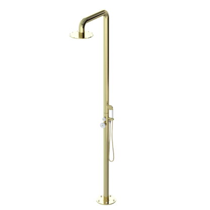 Rubinet Pressure Balance Outdoor Shower with Hand Held Shower & 10" Shower Head - 304 Stainless Steel Gold