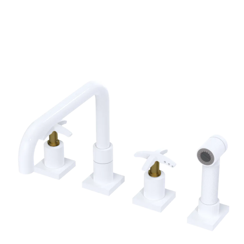 Rubinet Widespread Kitchen Set with Genesis Spout with Hand Spray White