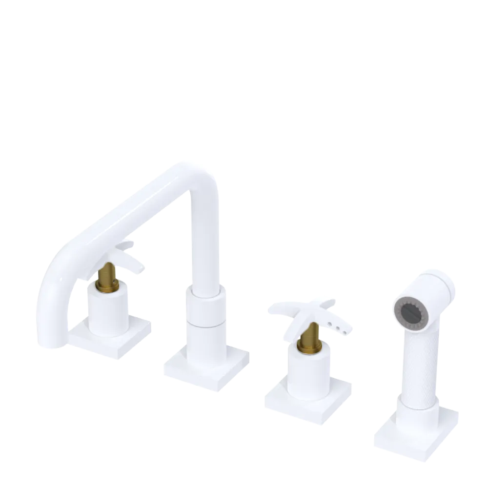Rubinet Widespread Kitchen Set with Genesis Spout with Hand Spray White