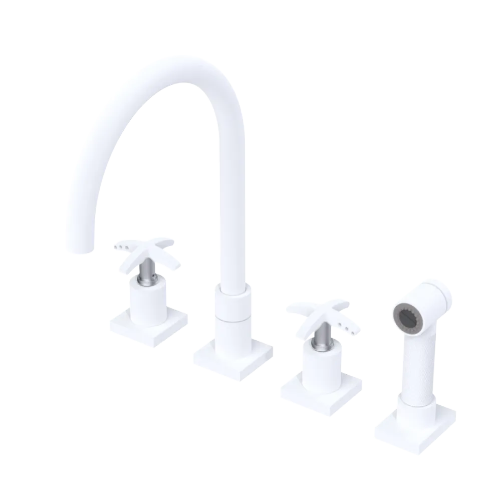 Rubinet Widespread Kitchen Set with Hand Spray Matt White