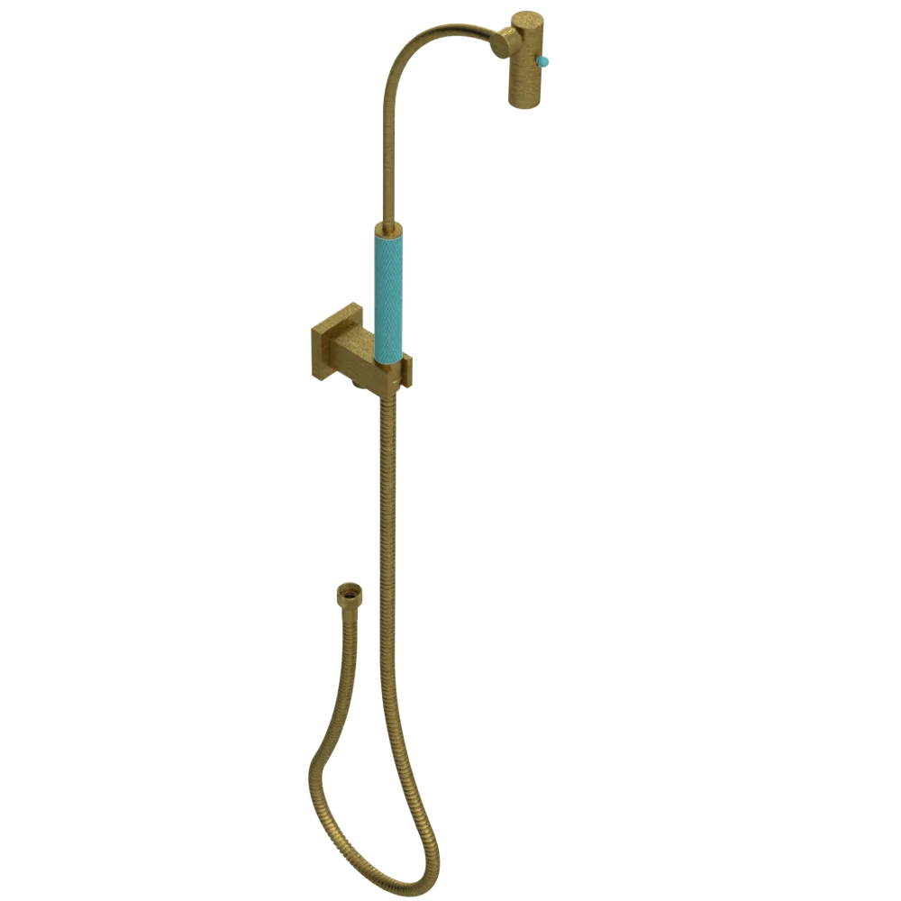 Rubinet Hand Held Shower Bidet with Extended Reach & Dual Function Spray Including Wall Bracket with Supply & Hose (Square) Antique Brass Matt