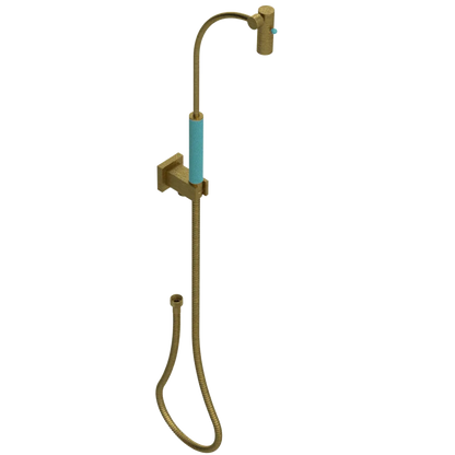 Rubinet Hand Held Shower Bidet with Extended Reach & Dual Function Spray Including Wall Bracket with Supply & Hose (Square) Antique Brass Matt