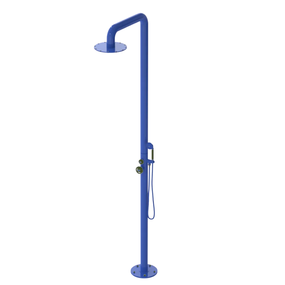 Rubinet Pressure Balance Outdoor Shower with Hand Held Shower & 10" Shower Head - 304 Stainless Steel Blu Jean