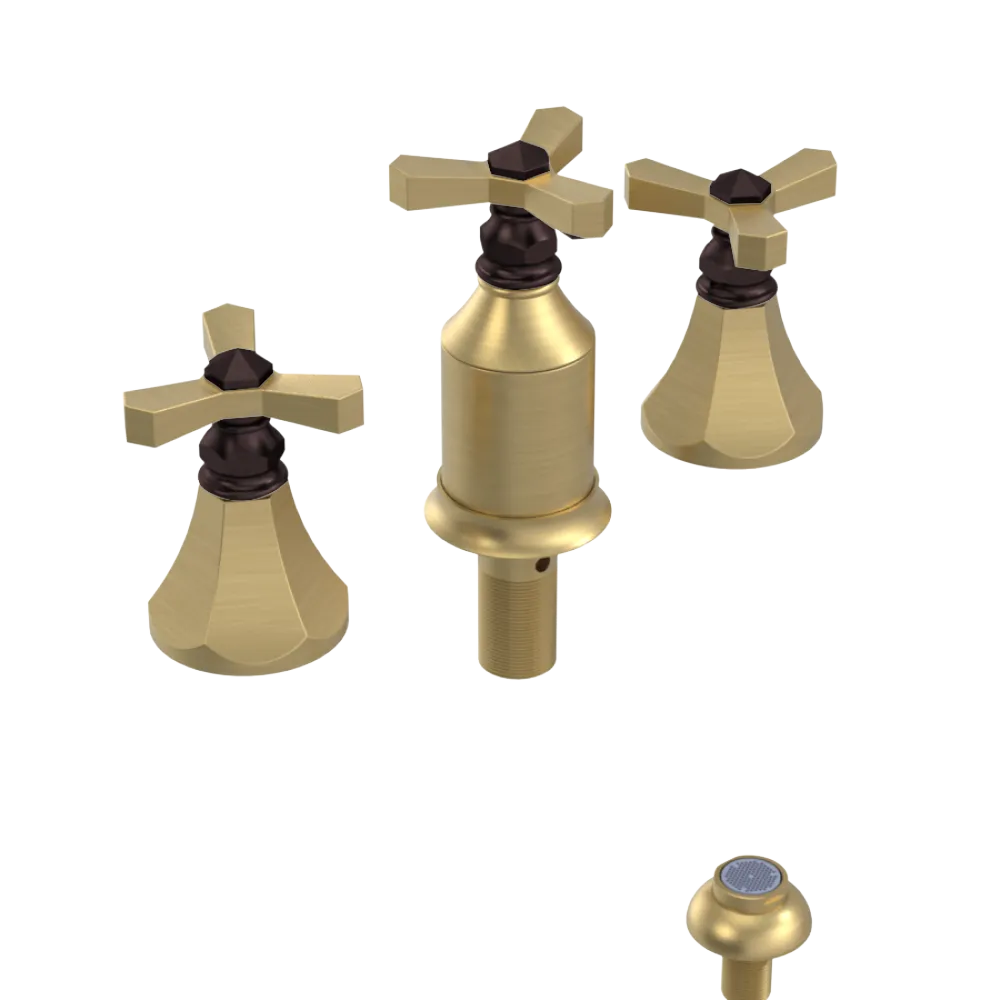 Rubinet Bidet Fitting with Spray, Diverter, and Vacum Breaker (Less Drain) Satin Brass