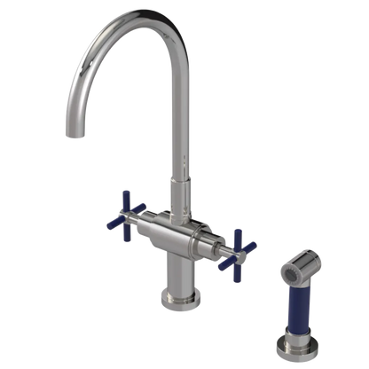Rubinet Two Handle Single Hole Kitchen Set with LaSalle Spout with Hand Spray Polished Nickel