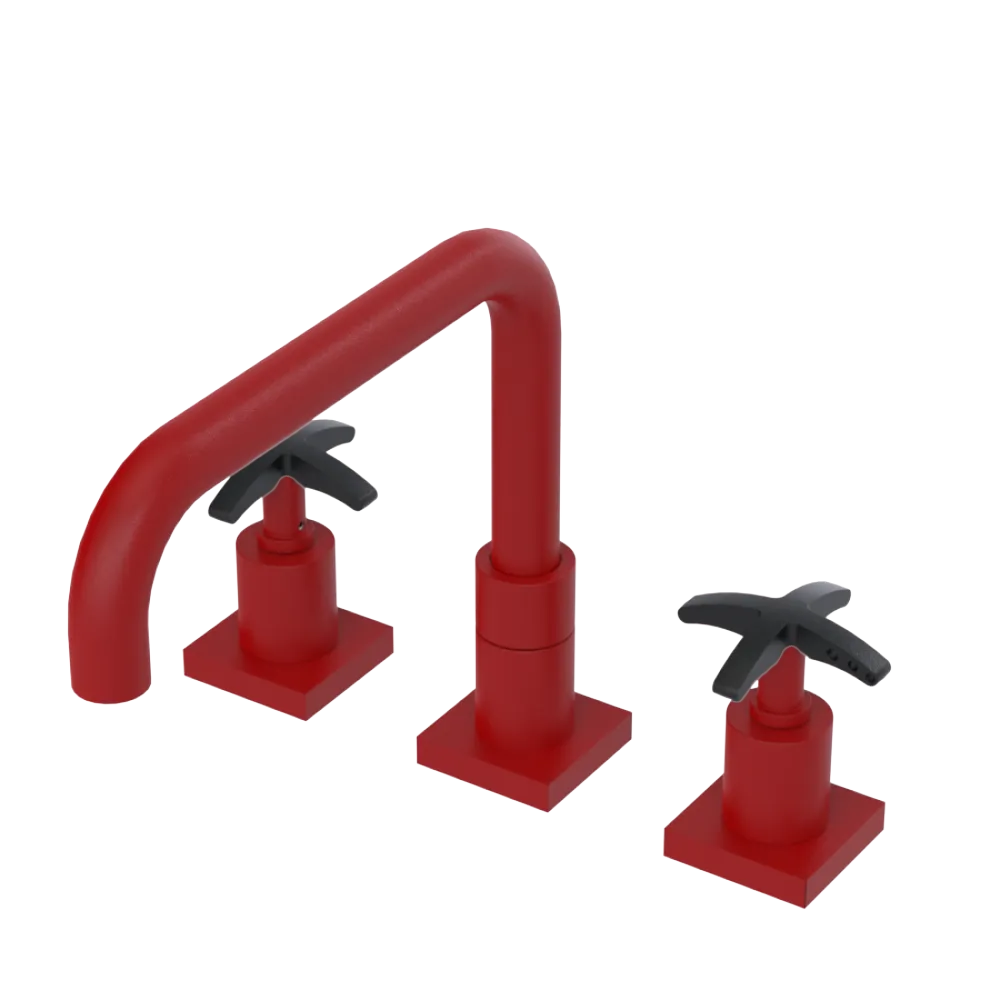 Rubinet Widespread Kitchen Set with Genesis Spout Maroon