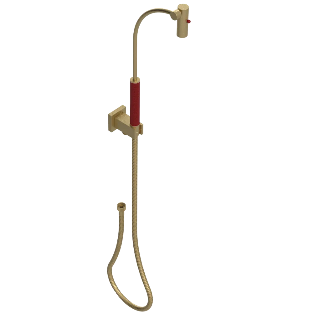 Rubinet Hand Held Shower Bidet with Extended Reach & Dual Function Spray Including Wall Bracket with Supply & Hose (Square) Satin Brass