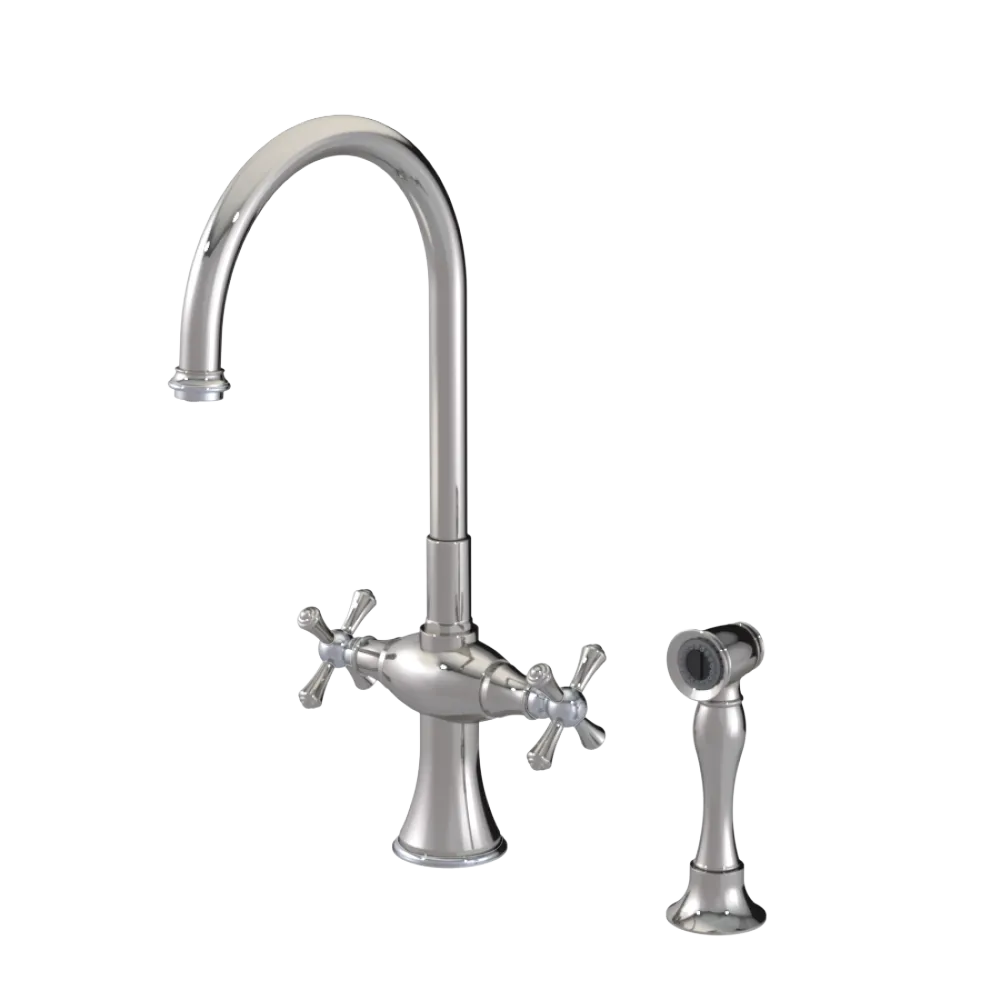 Rubinet Two Handle Single Hole Kitchen Set with Hand Spray Polished Nickel