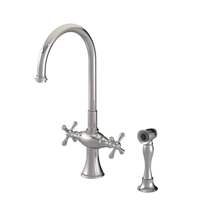 Rubinet Two Handle Single Hole Kitchen Set with Hand Spray Polished Nickel