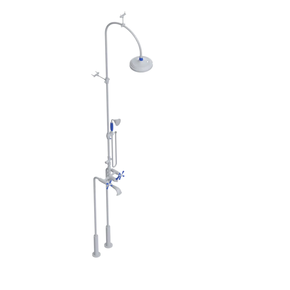 Rubinet Floor Mount Tub & Shower with hand held shower White
