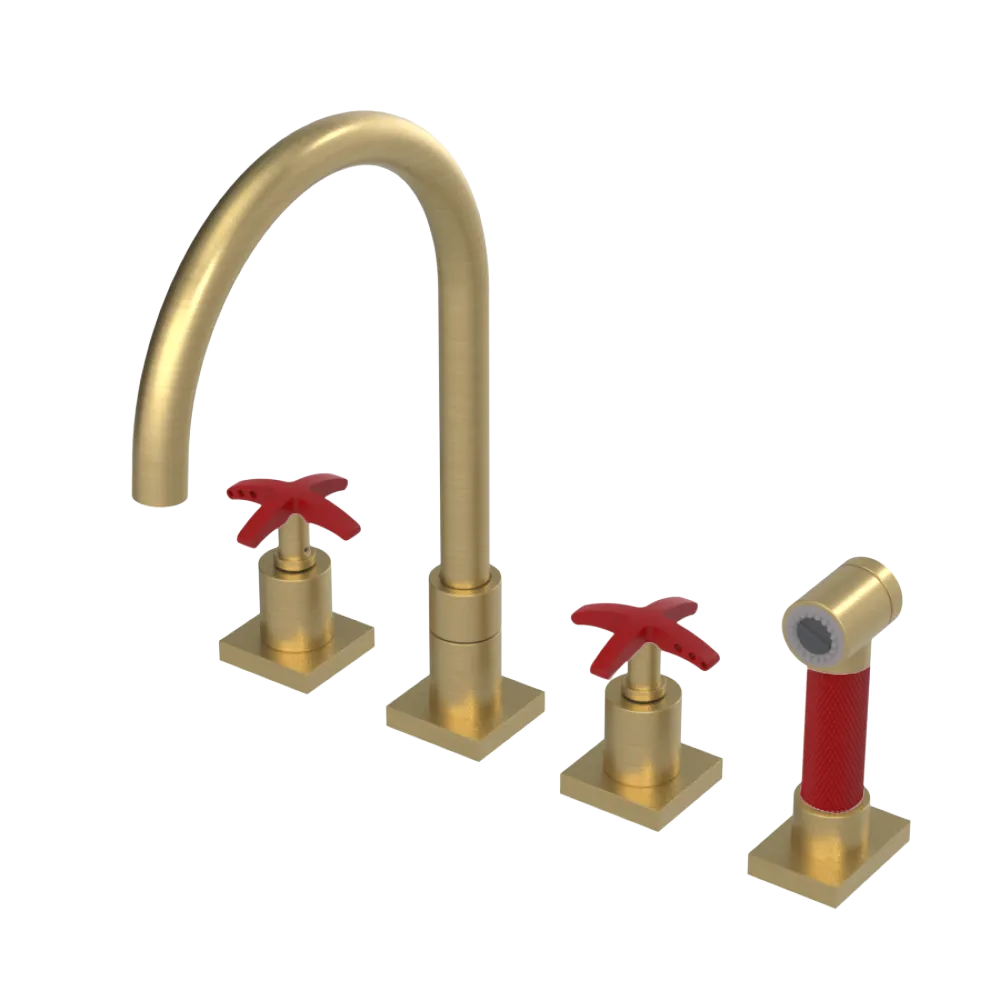 Rubinet Widespread Kitchen Set with Hand Spray Satin Gold