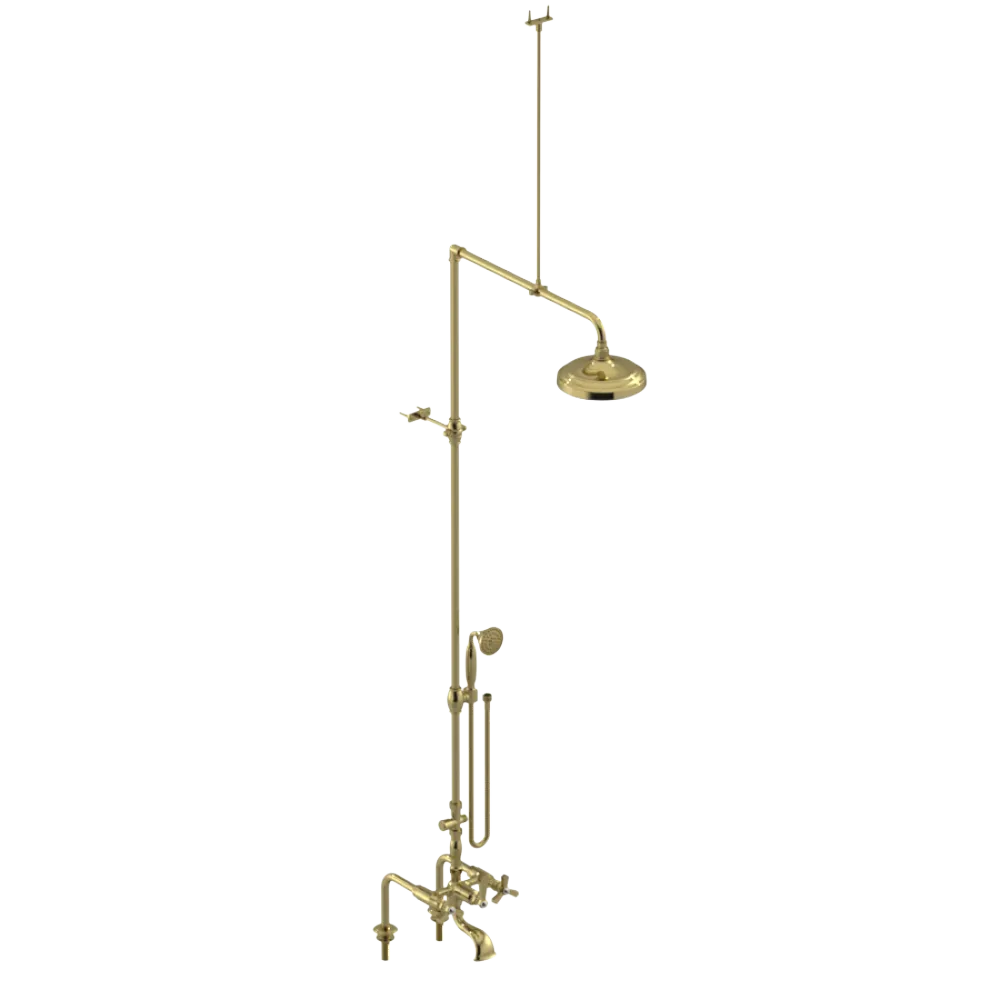 Rubinet Deck Mount Tub & Shower with Hand Held Shower Bright Brass