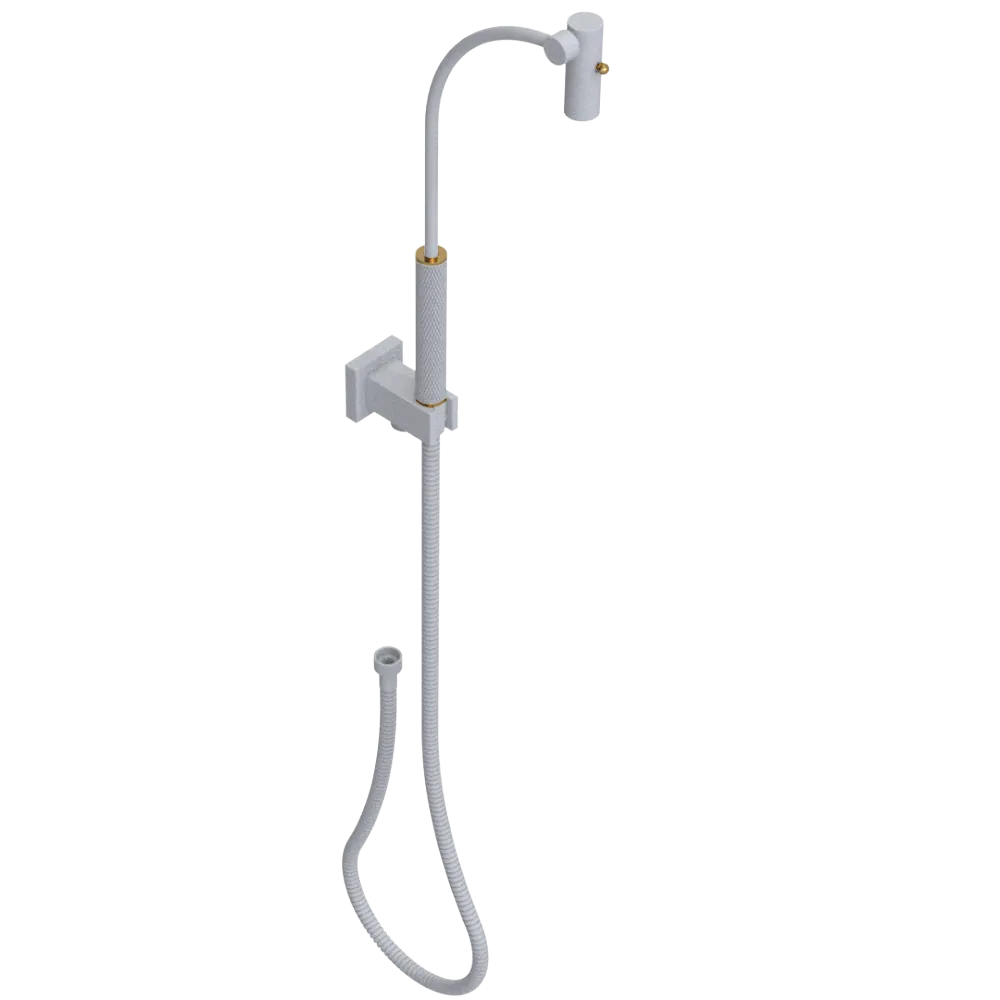 Rubinet Hand Held Shower Bidet with Extended Reach & Dual Function Spray Including Wall Bracket with Supply & Hose (Square) Matt White