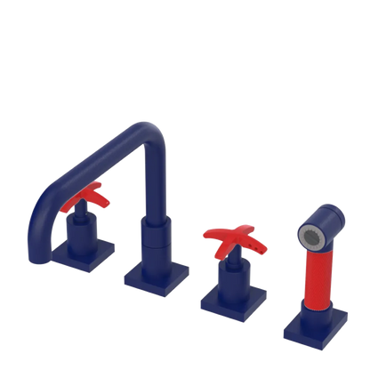 Rubinet Widespread Kitchen Set with Genesis Spout with Hand Spray Midnight Blue