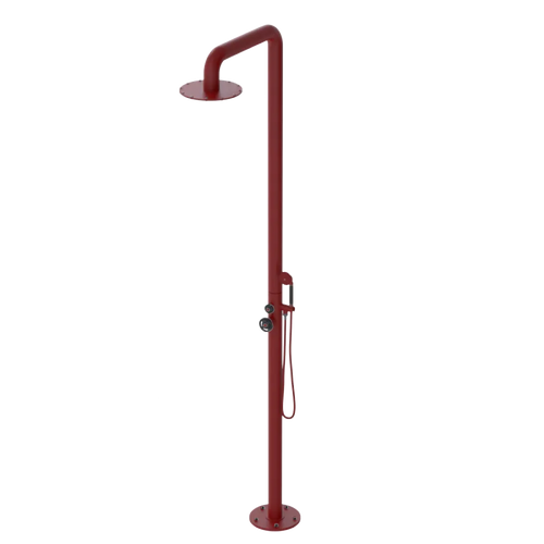 Rubinet Pressure Balance Outdoor Shower with Hand Held Shower & 10" Shower Head - 304 Stainless Steel Maroon