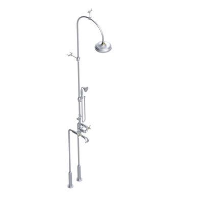 Rubinet Floor Mount Tub & Shower with hand held shower Satin Chrome