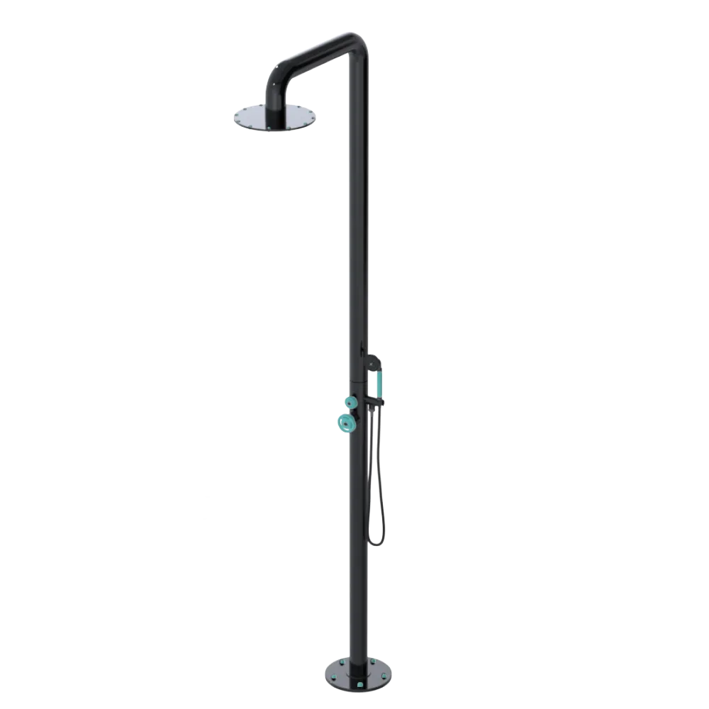 Rubinet Pressure Balance Outdoor Shower with Hand Held Shower & 10" Shower Head - 304 Stainless Steel Black