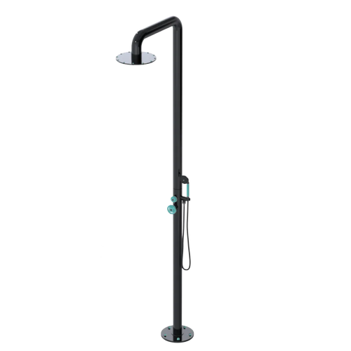 Rubinet Pressure Balance Outdoor Shower with Hand Held Shower & 10" Shower Head - 304 Stainless Steel Black