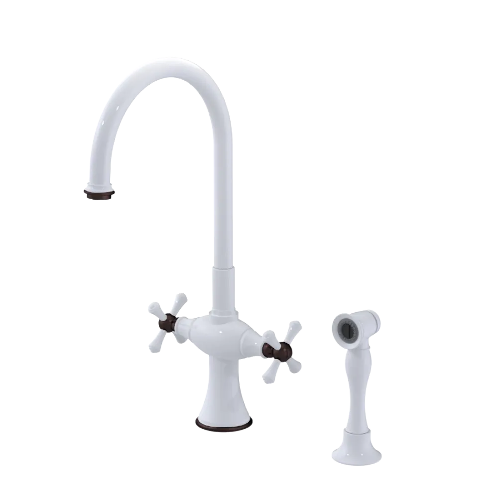 Rubinet Two Handle Single Hole Kitchen Set with Hand Spray White