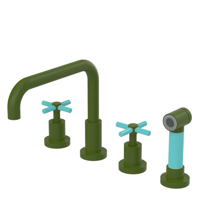 Rubinet Widespread Kitchen Set with Hand Spray Green Envy