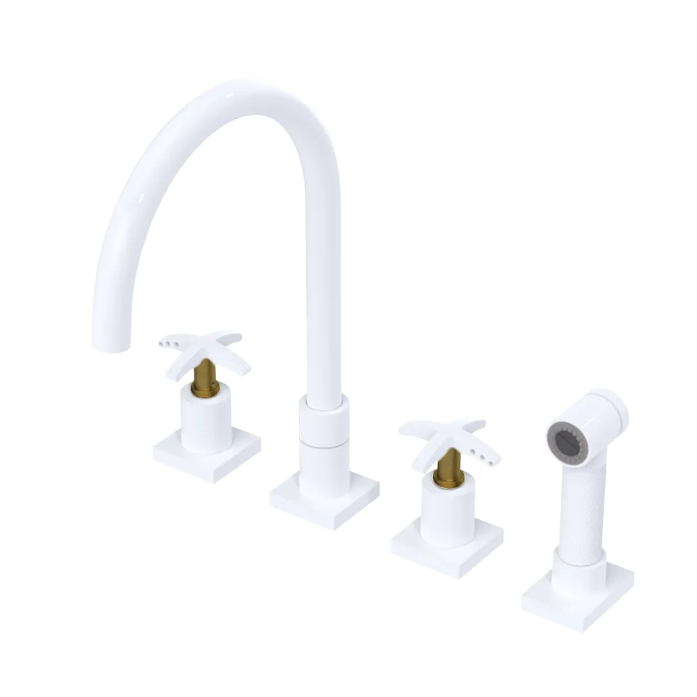 Rubinet Widespread Kitchen Set with Hand Spray White