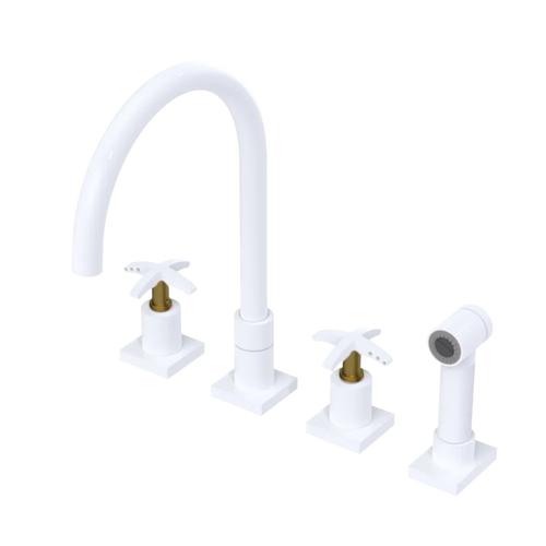 Rubinet Widespread Kitchen Set with Hand Spray White
