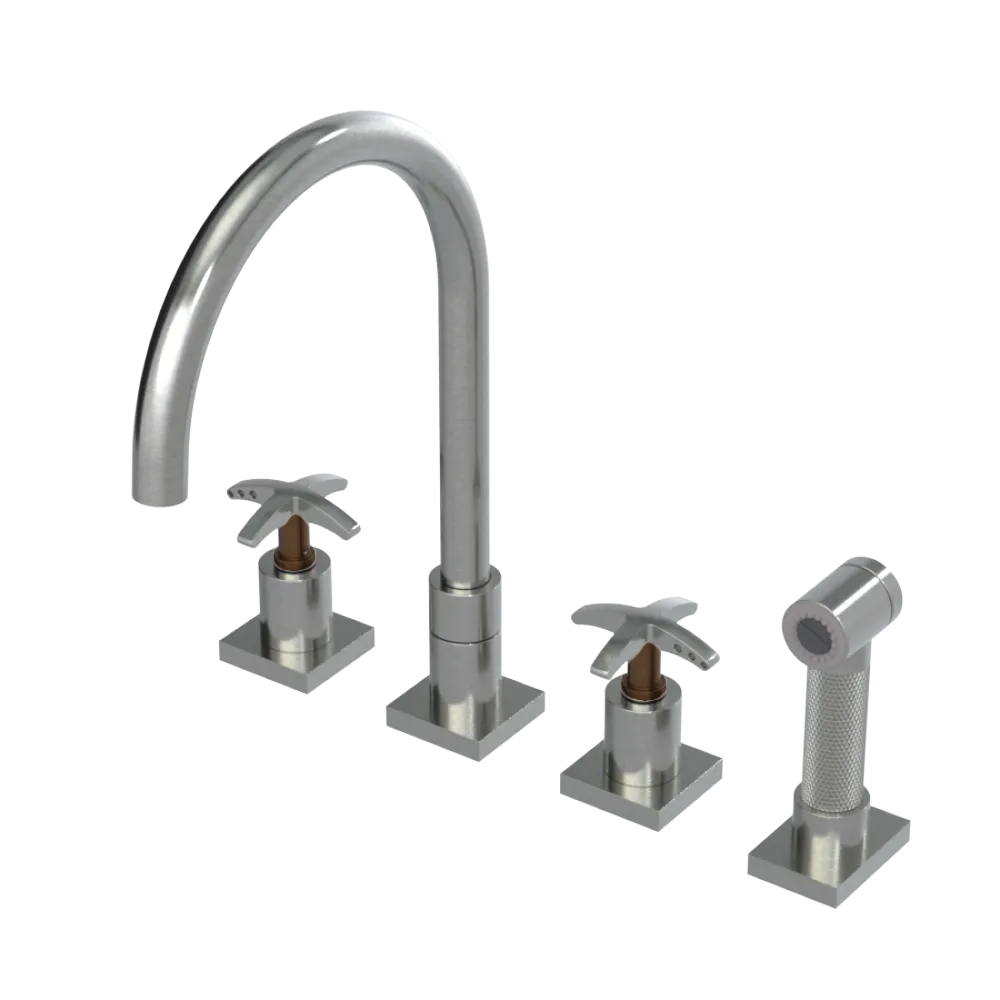 Rubinet Widespread Kitchen Set with Hand Spray Satin Nickel