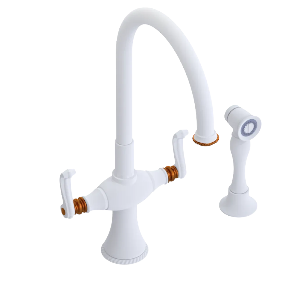 Rubinet Two Handle Single Hole Kitchen Set with Hand Spray Matt White