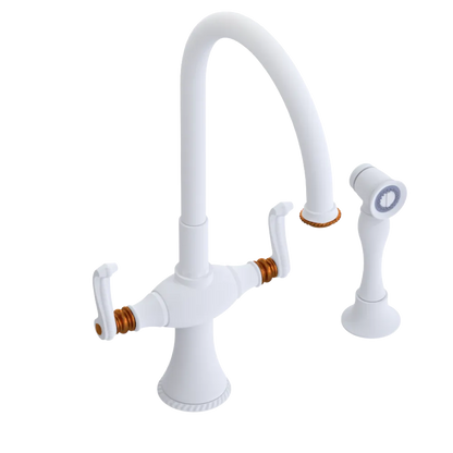 Rubinet Two Handle Single Hole Kitchen Set with Hand Spray Matt White