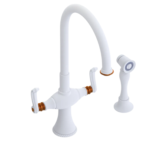Rubinet Two Handle Single Hole Kitchen Set with Hand Spray Matt White