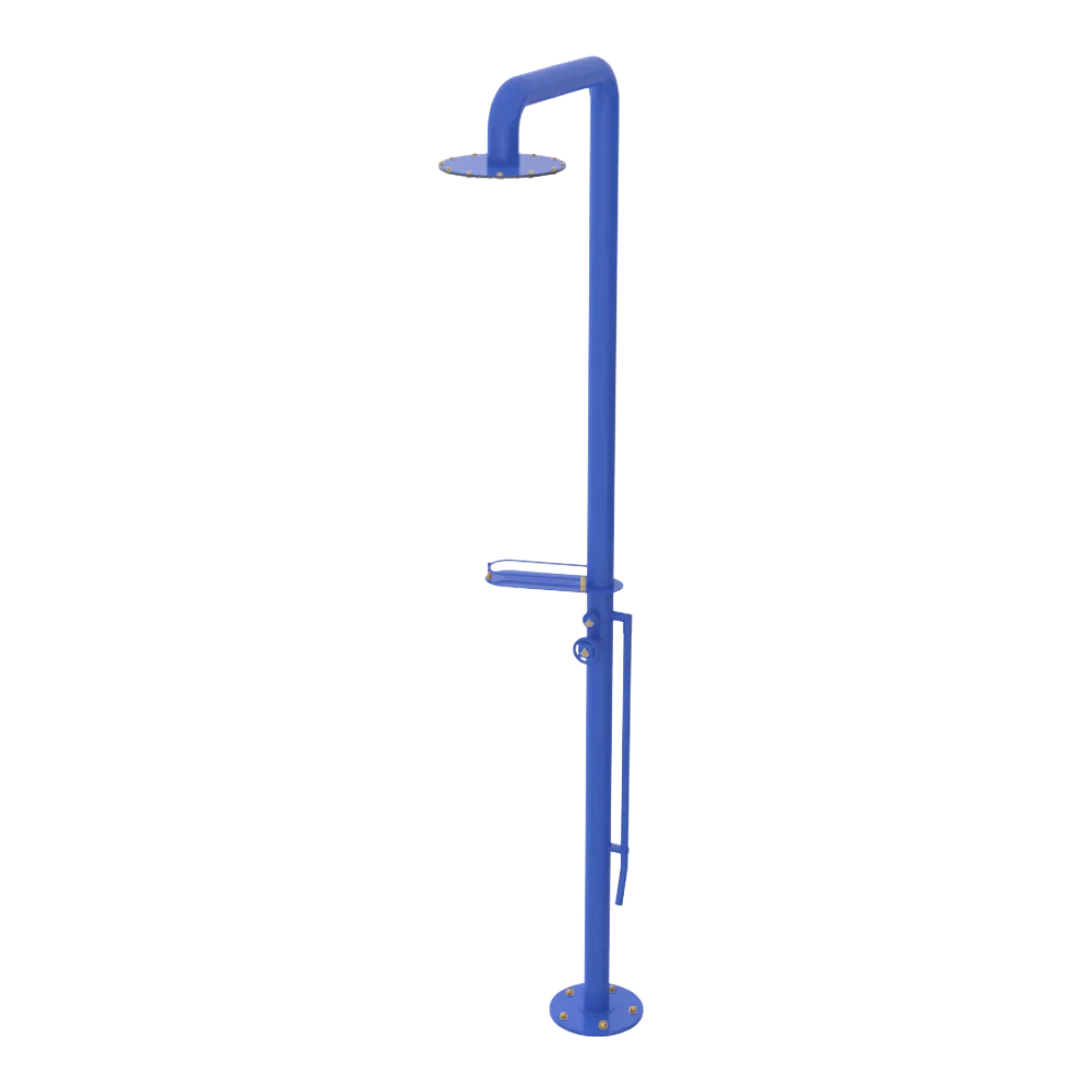 Rubinet Pressure Balance Outdoor Shower with Foot Rinse & 10" Shower Head (with shelf) - 304 Stainless Steel Blu Jean