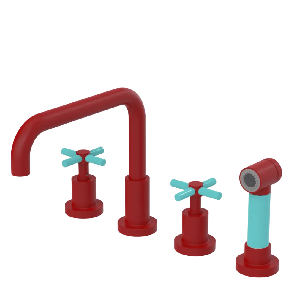 Rubinet Widespread Kitchen Set with Hand Spray Maroon