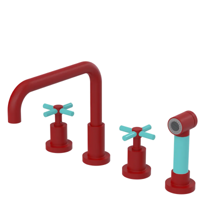Rubinet Widespread Kitchen Set with Hand Spray Maroon