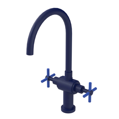 Rubinet Two Handle Single Hole Kitchen Set with LaSalle Spout Midnight Blue