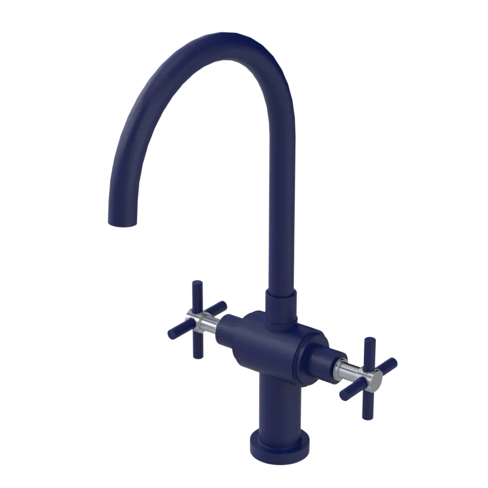 Rubinet Two Handle Single Hole Kitchen Set with LaSalle Spout Midnight Blue