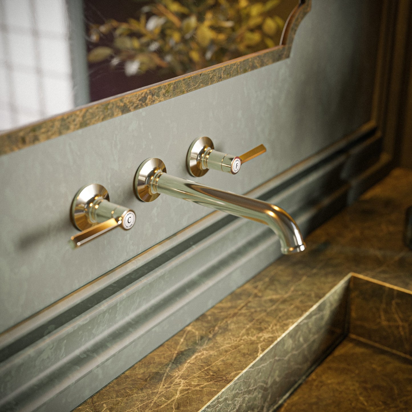 Baril Two handles wall-mounted lavatory faucet, drain not included