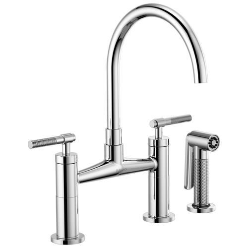 Brizo Bridge Faucet With Arc Spout And Knurled Handle