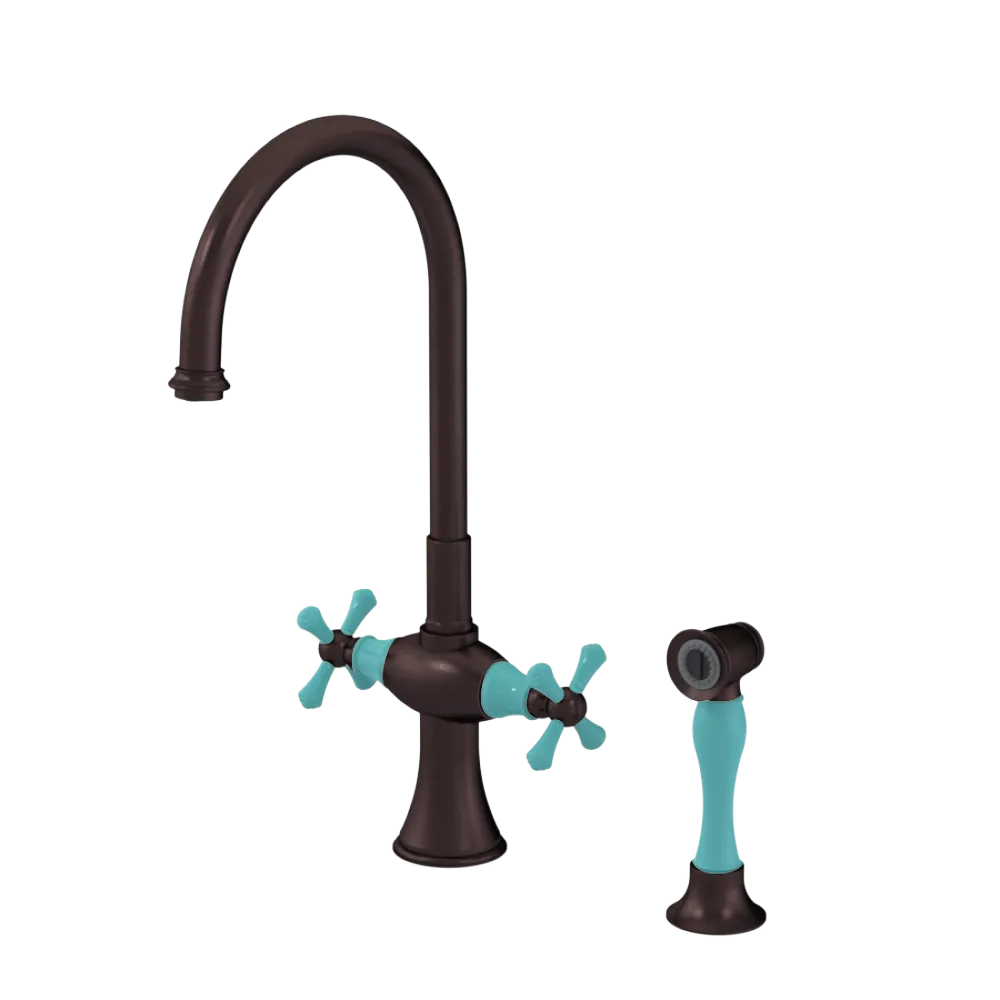 Rubinet Two Handle Single Hole Kitchen Set with Hand Spray Oil Rubbed Bronze