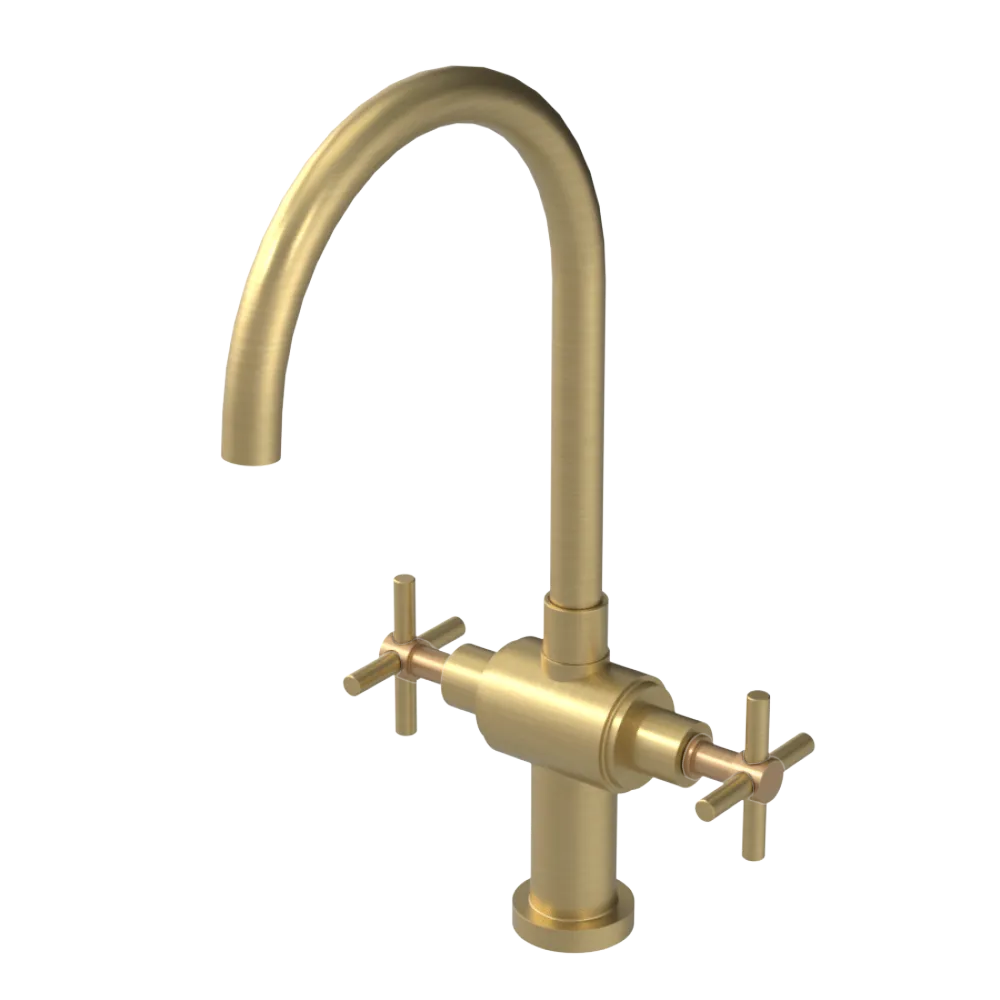Rubinet Two Handle Single Hole Kitchen Set with LaSalle Spout Satin Brass