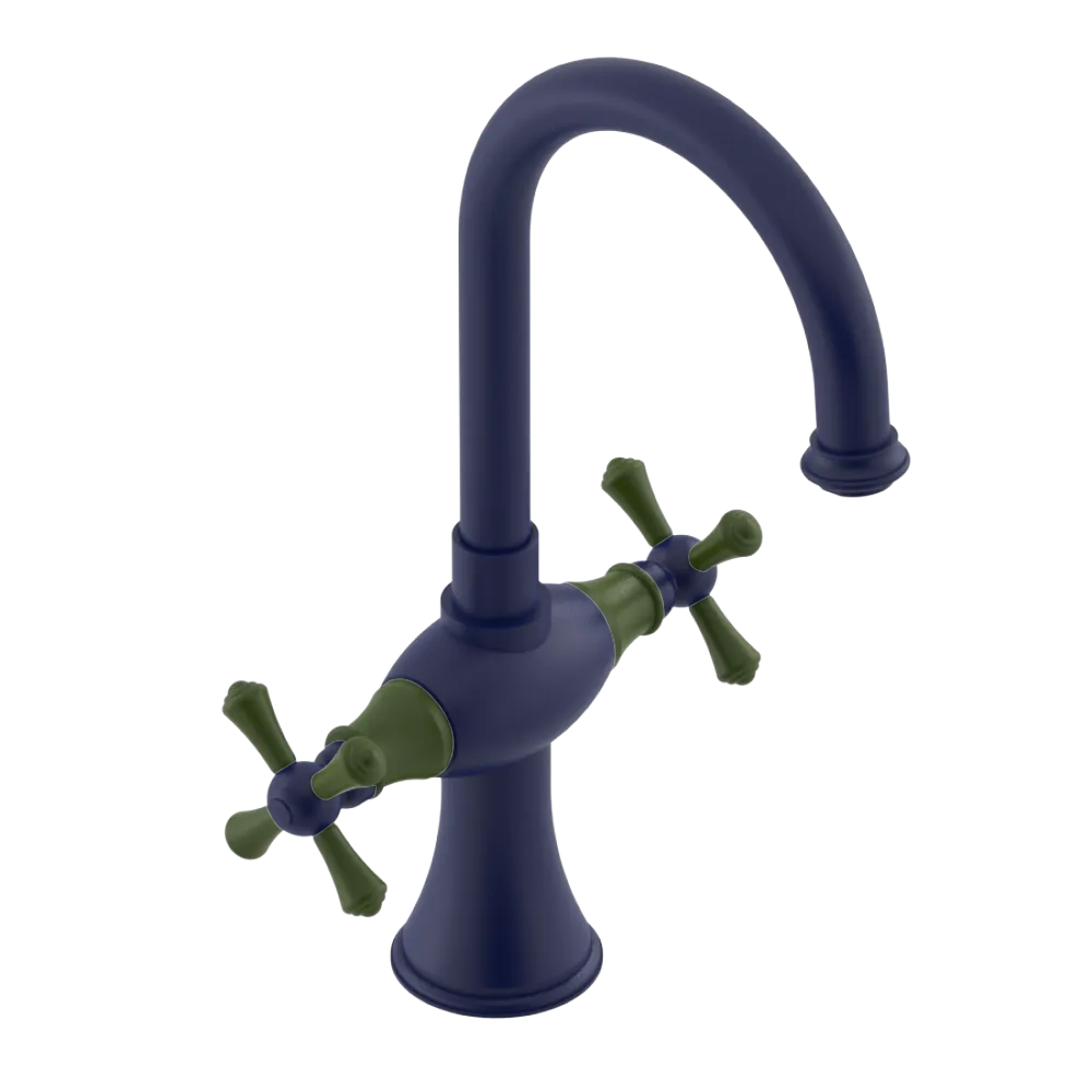 Rubinet Single Hole Dual Handle Lav. Set. (less drain) Midnight Blue