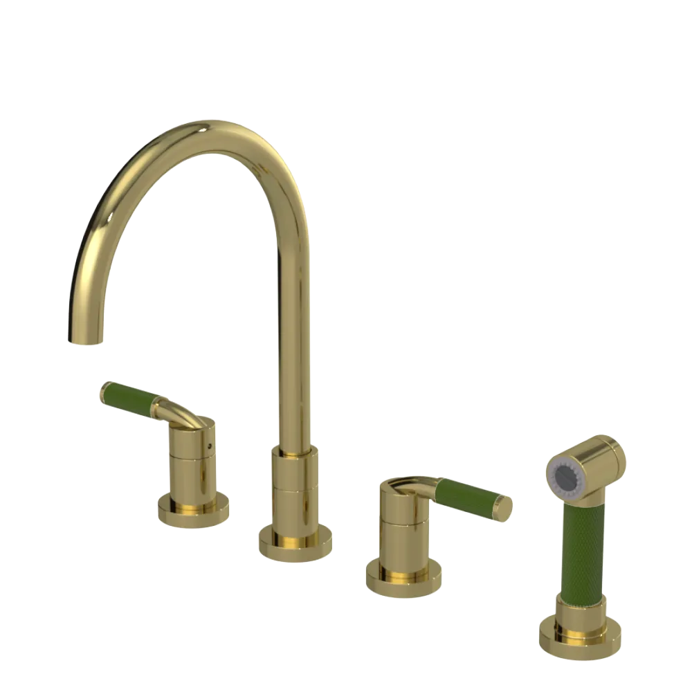Rubinet Widespread Kitchen Set with Hand Spray Natural Brass