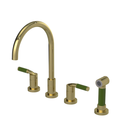 Rubinet Widespread Kitchen Set with Hand Spray Natural Brass