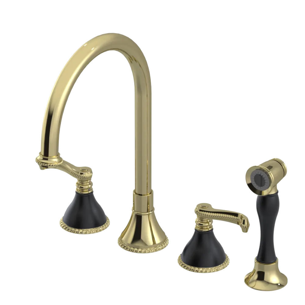 Rubinet Widespread Kitchen Set with Hand Spray Gold